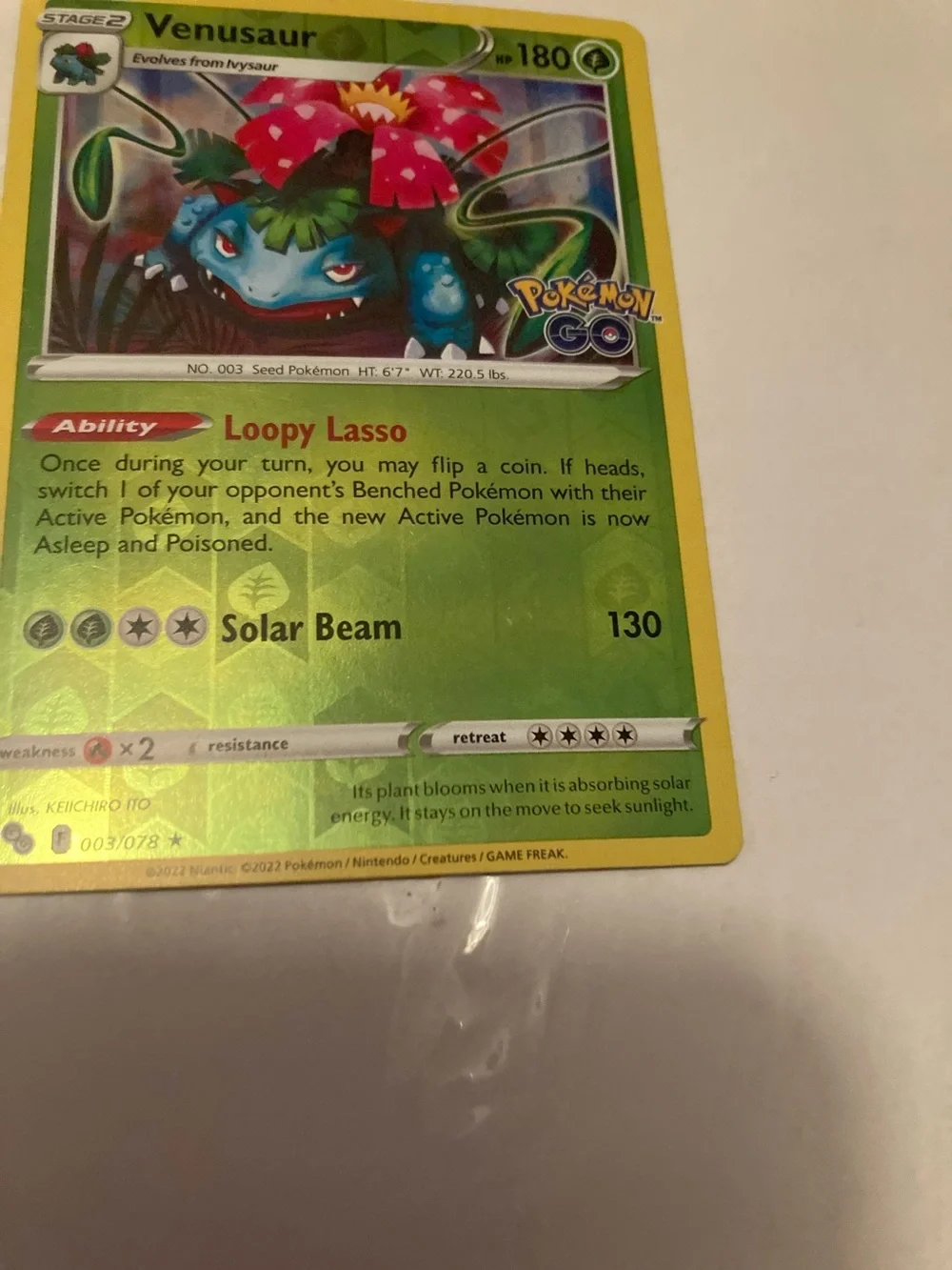 Pokemon Venusaur Card - Green & Yellow with Red Flower
